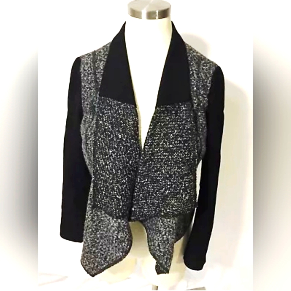 White House Black Market | Black & Gray Blazer with Tuxedo Lapel | - Picture 4 of 10